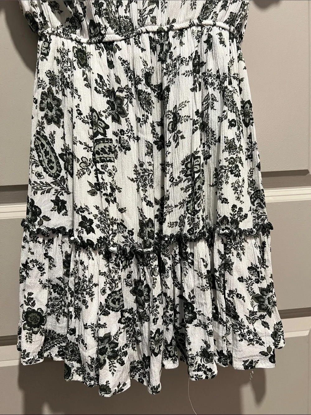 Trixxi White Dress with Olive Floral Print and Velvet Tie |Cottagecore - Picture 10 of 10